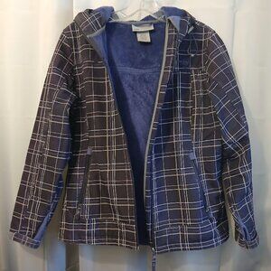 FREE COUNTRY Fleece lined Winter Coat Jacket womens M Full Zip up Purple Plaid